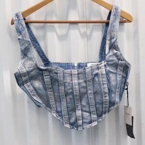 NWT Forever 21 Women's Denim Curved-Hem Top Metallic Stripes Bustier Size M
